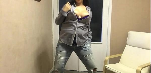  Cute BBW Strips and Gags Her Tits on Camera